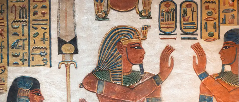 Detail from Tomb of Prince Amunherkhopshef (QV55) with his father Ramesses III